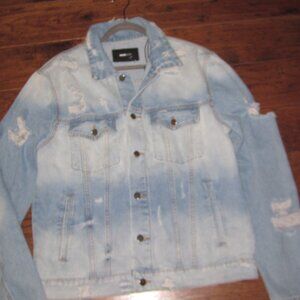Mens lg NWT Novamen distressed denim jacket stainless button front